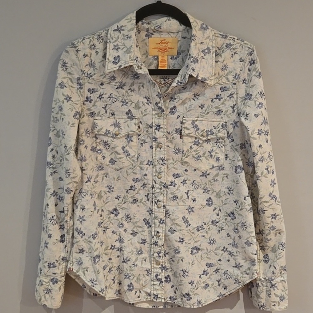 Levi's White & Blue Floral Pearl Snap Western Shirt | M - Picture 10 of 10